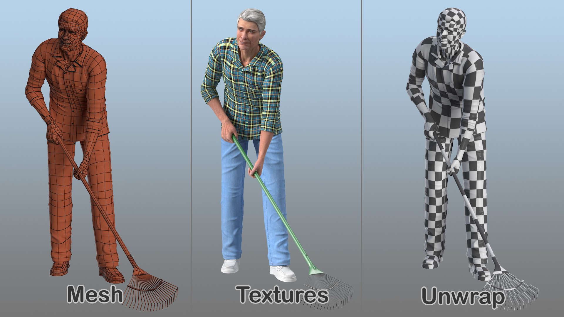 3D Elderly Man Homewear Working Pose model