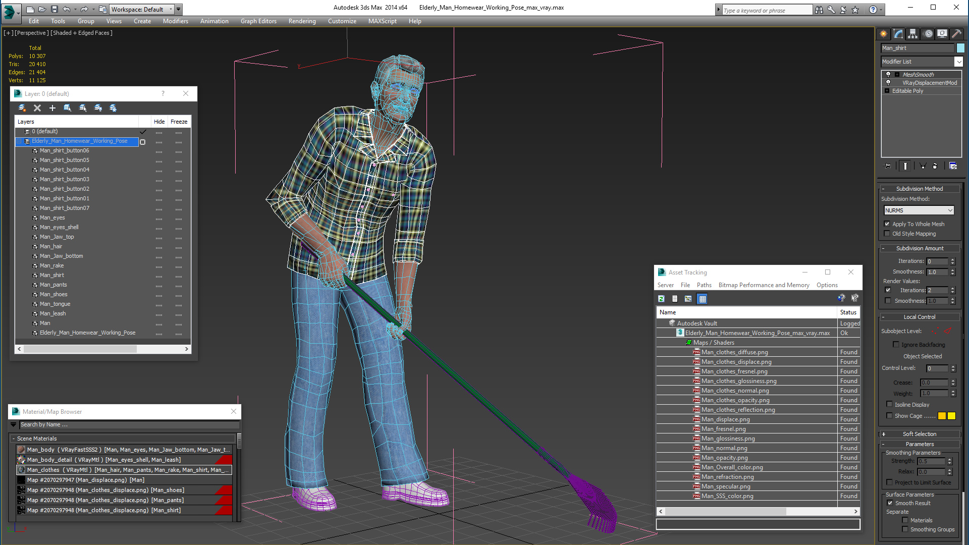 3D Elderly Man Homewear Working Pose model
