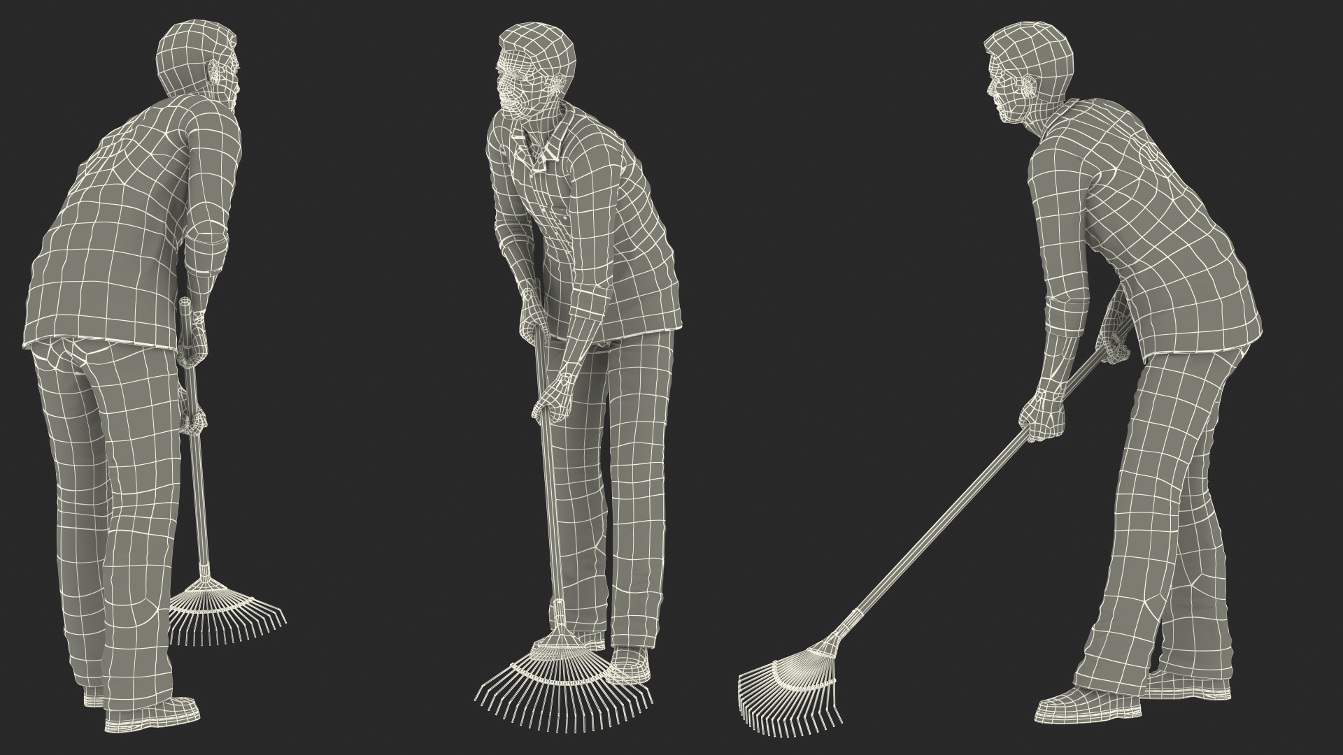 3D Elderly Man Homewear Working Pose model