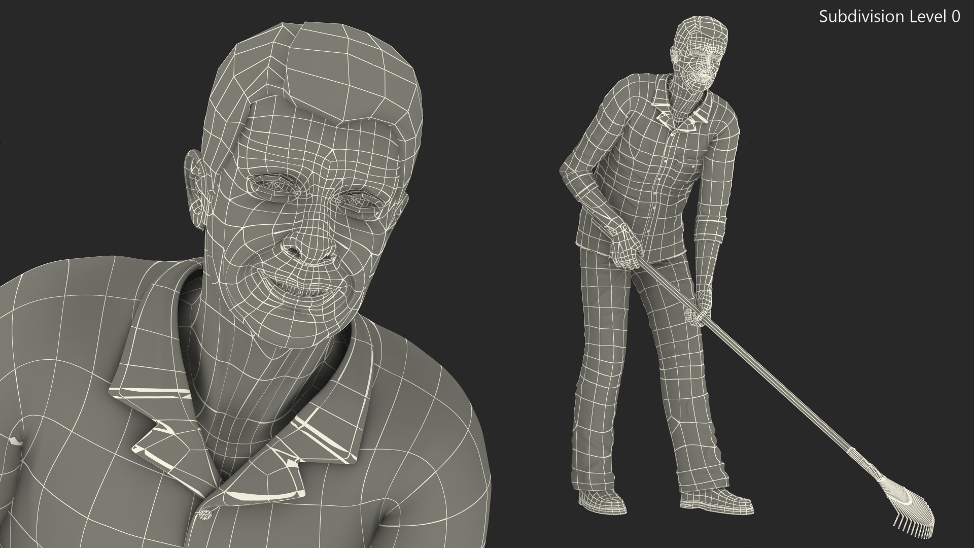 3D Elderly Man Homewear Working Pose model