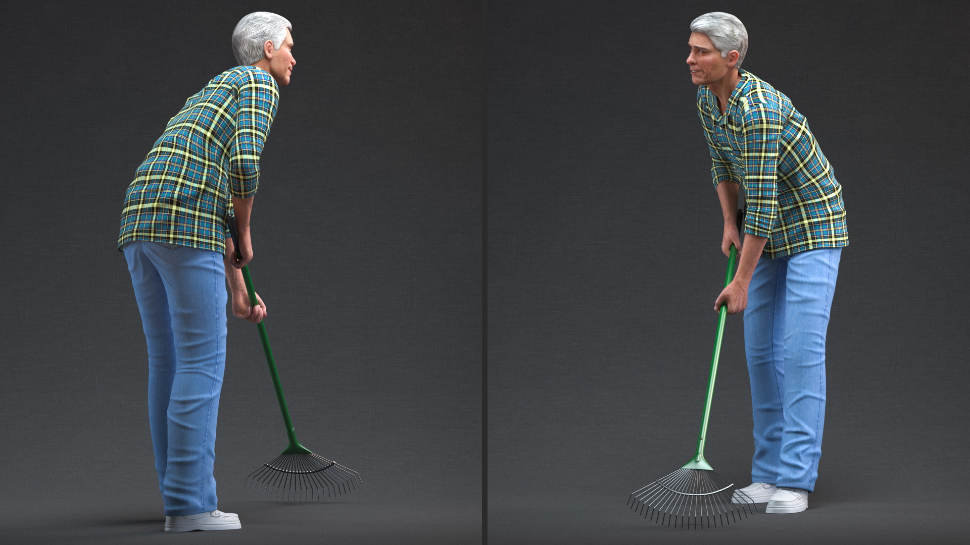 3D Elderly Man Homewear Working Pose model