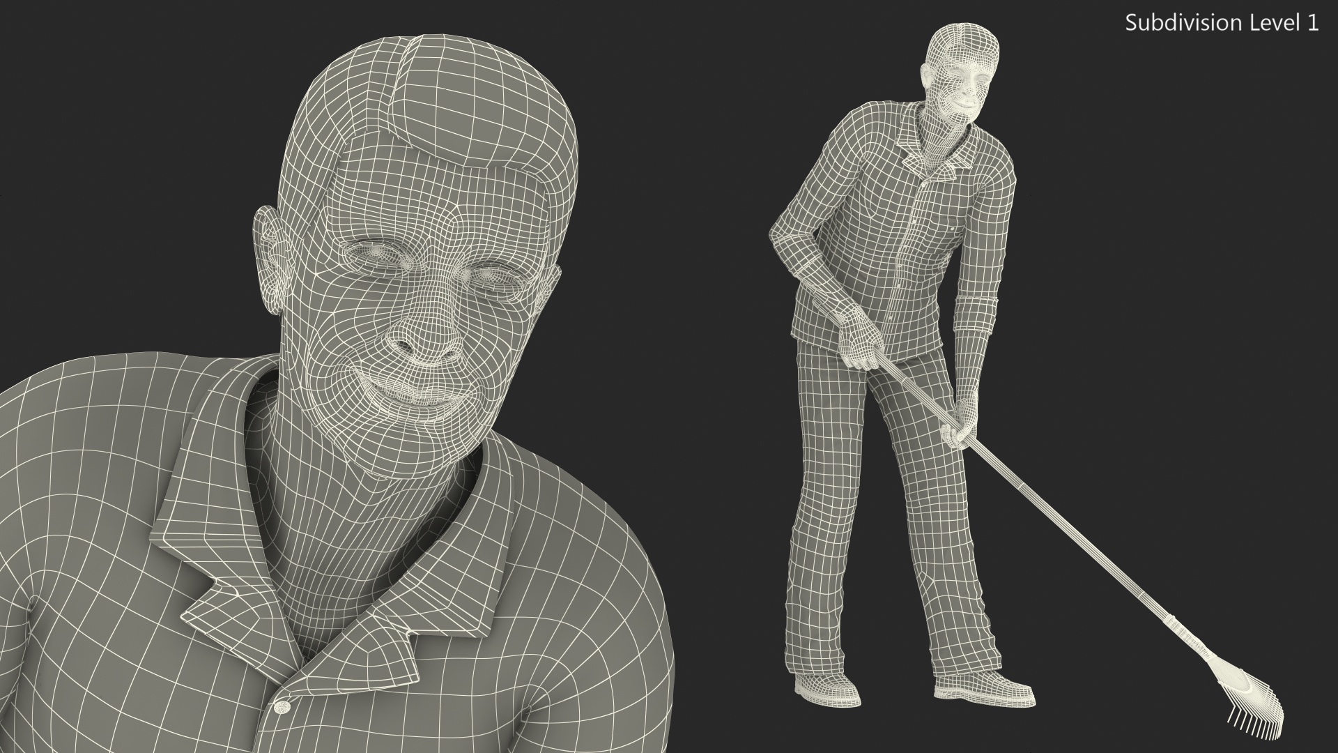 3D Elderly Man Homewear Working Pose model
