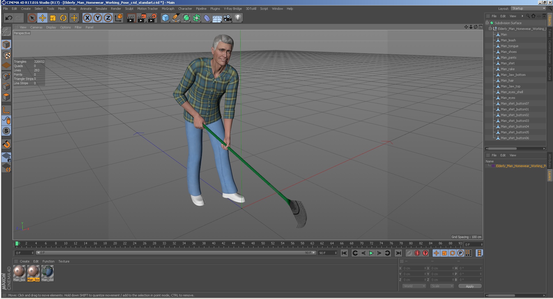 3D Elderly Man Homewear Working Pose model
