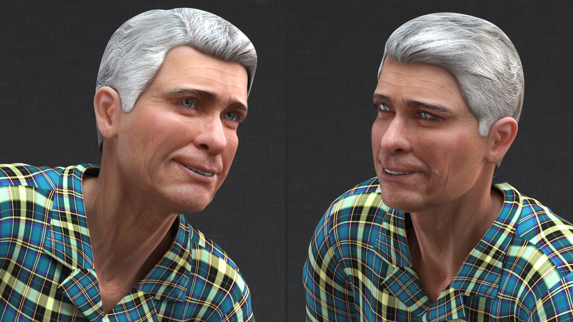 3D Elderly Man Homewear Working Pose model