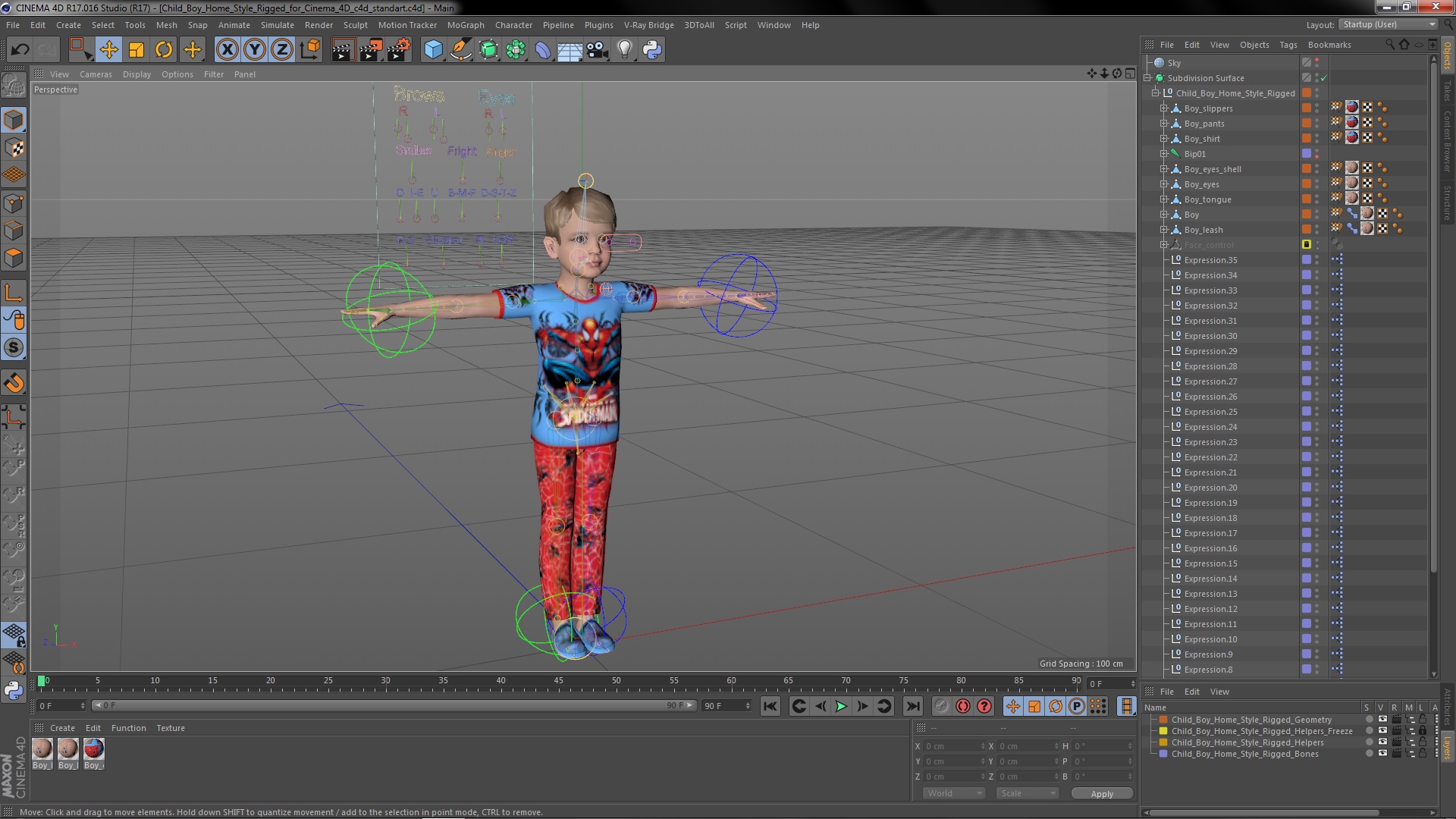 3D Child Boy Home Style Rigged for Cinema 4D
