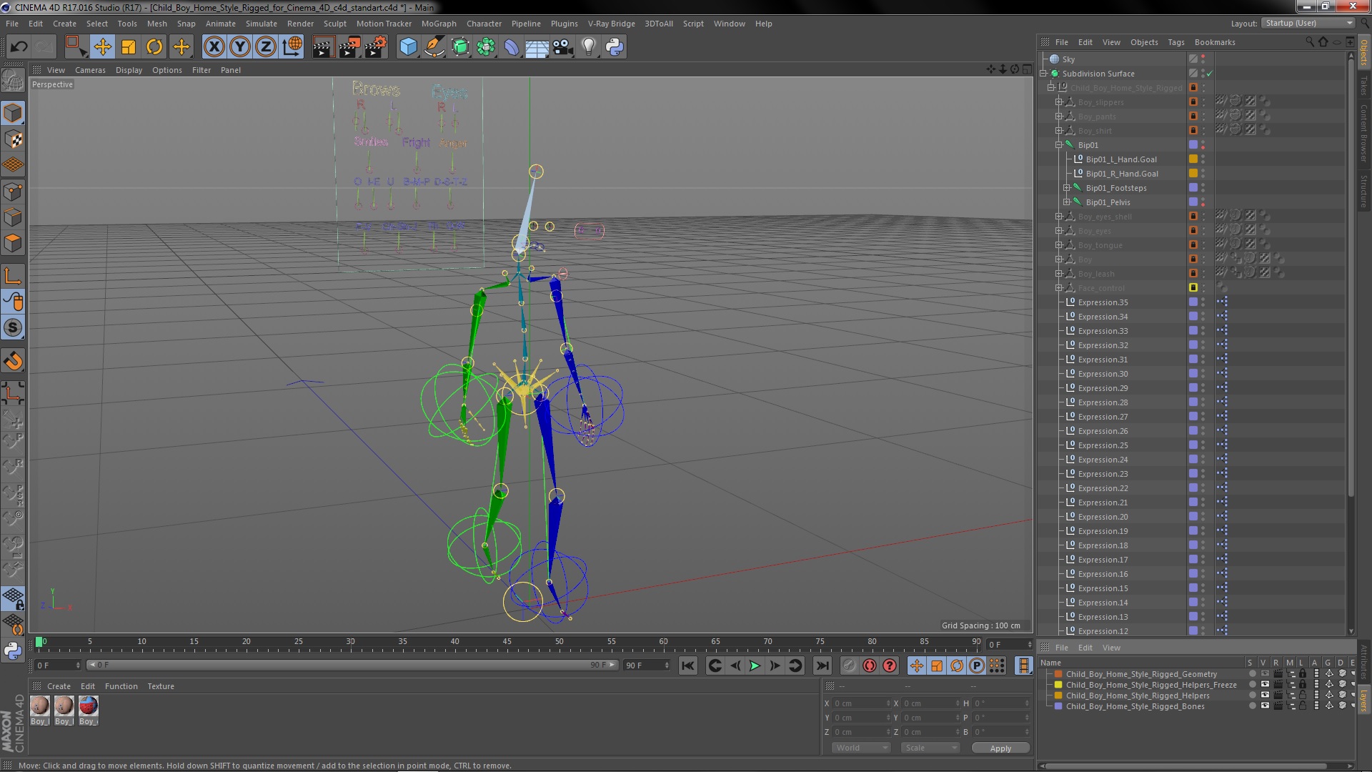 3D Child Boy Home Style Rigged for Cinema 4D