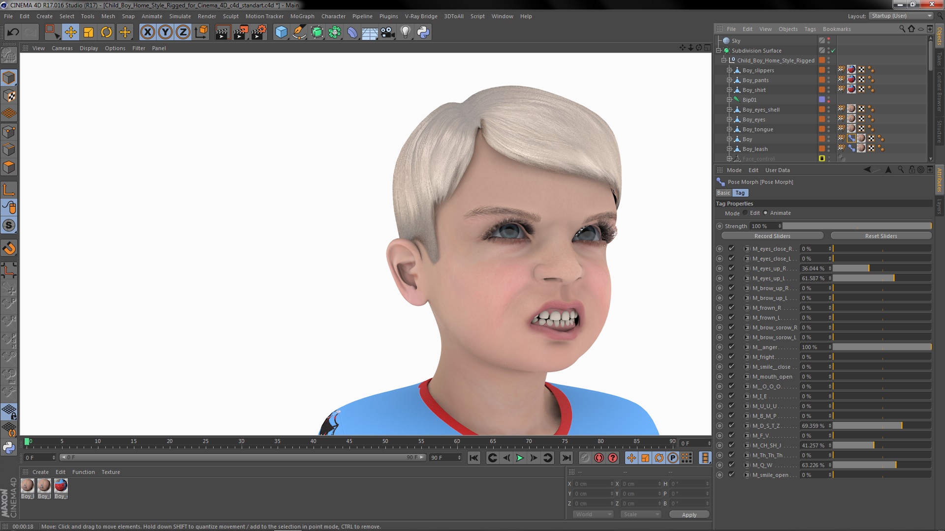 3D Child Boy Home Style Rigged for Cinema 4D