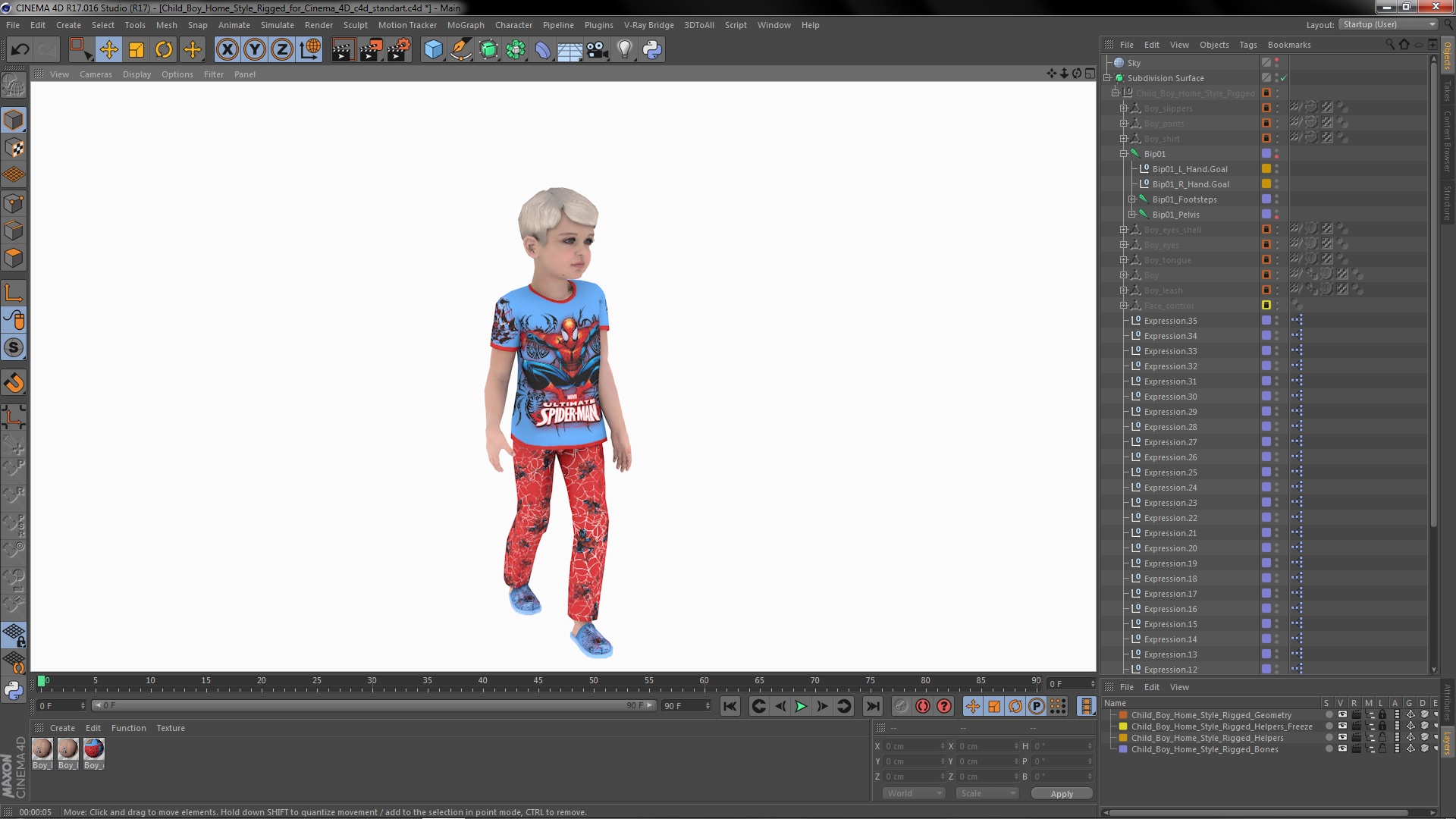 3D Child Boy Home Style Rigged for Cinema 4D
