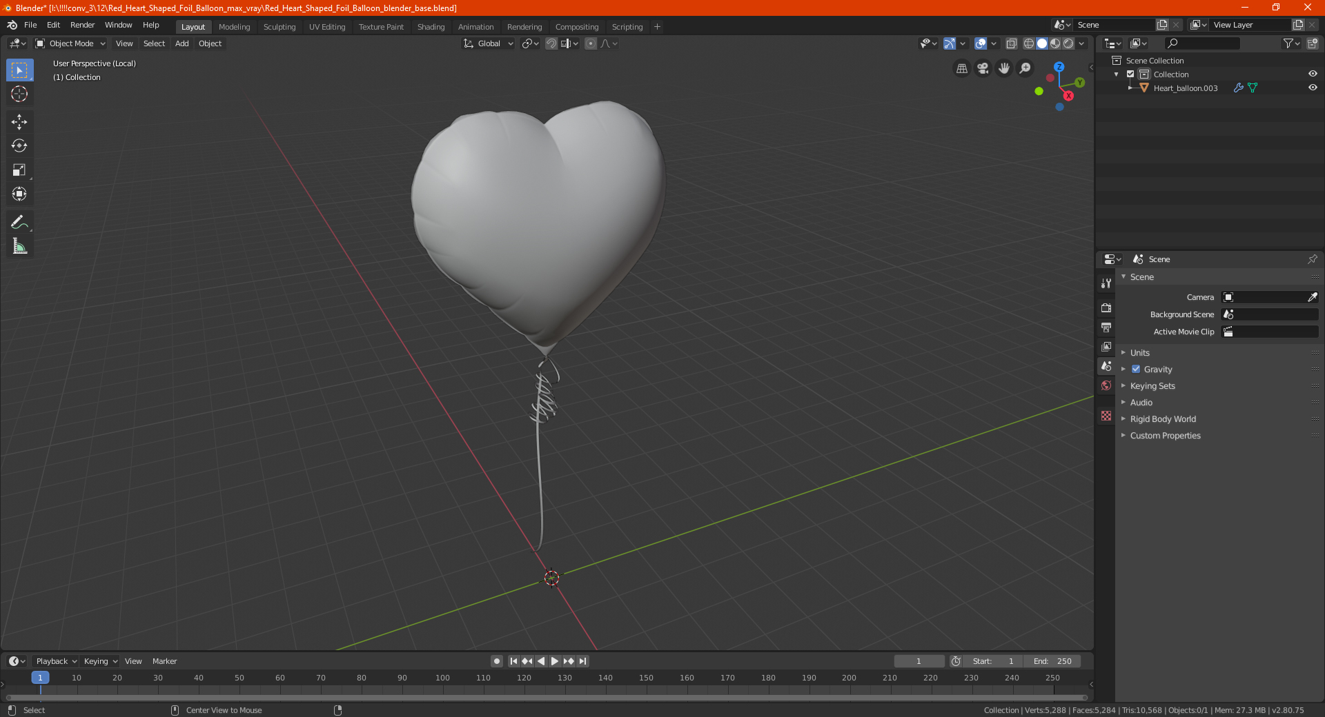 Red Heart Shaped Foil Balloon 3D model