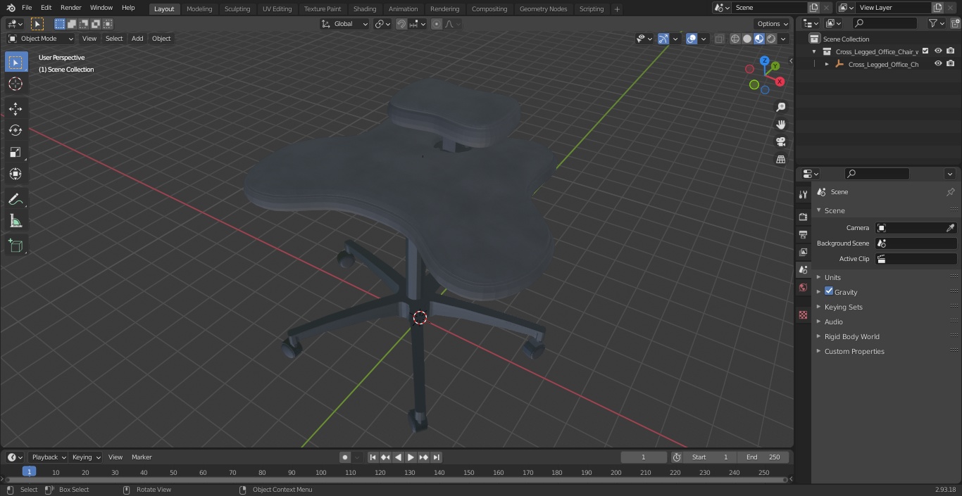 Cross Legged Office Chair with Wheels 3D