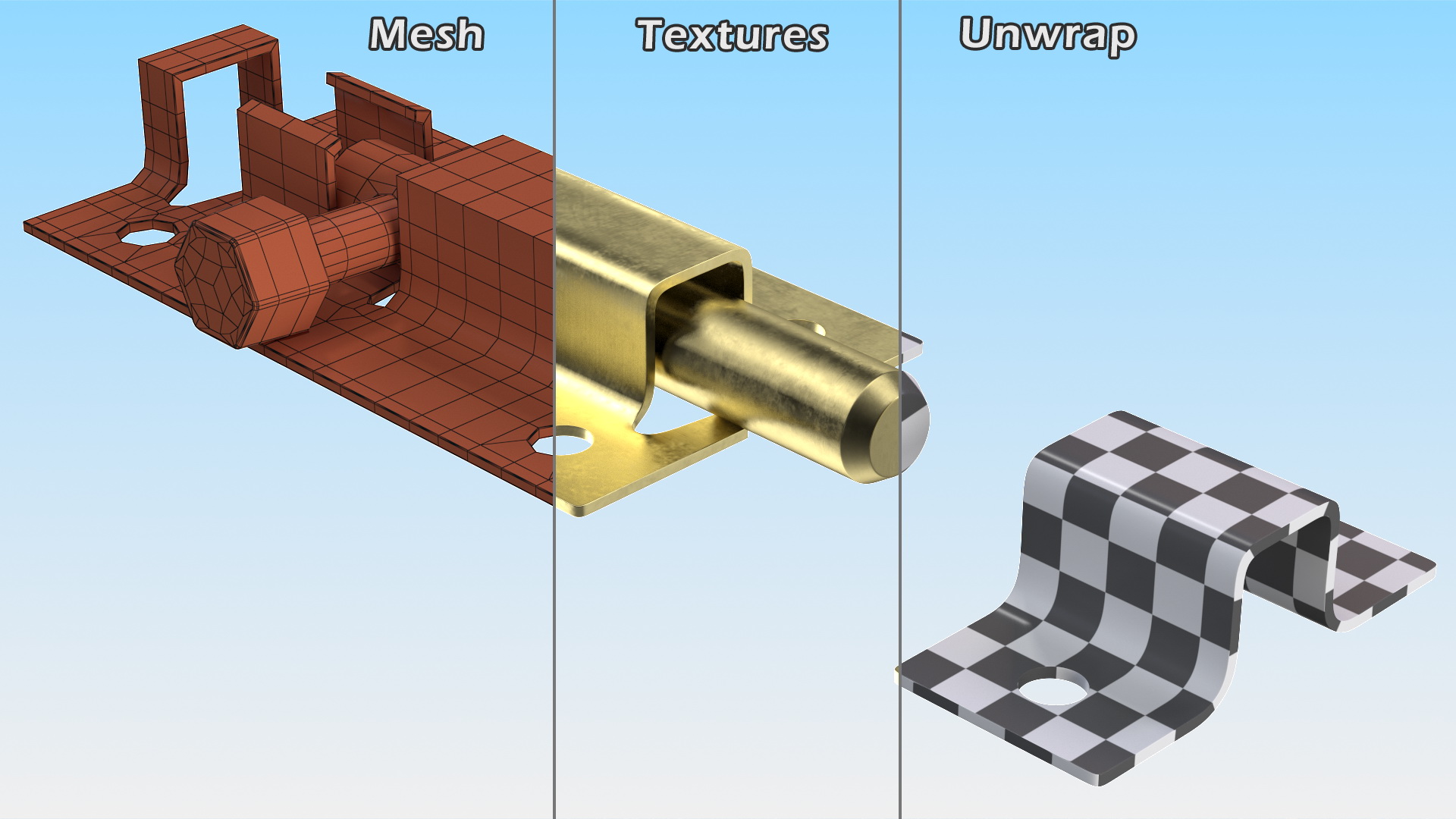 Brass Door Latch Sliding Lock 3D model