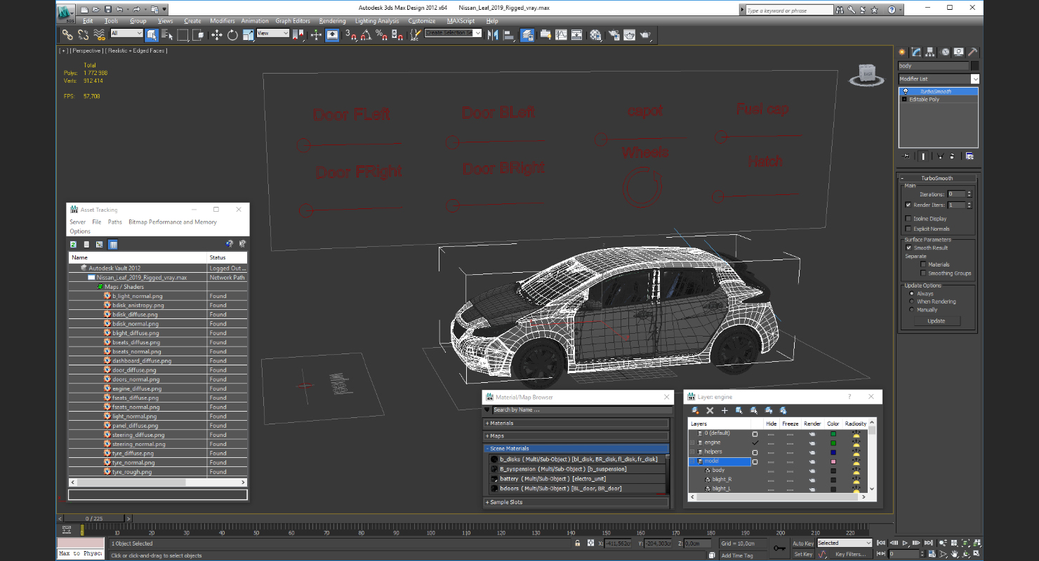 Nissan Leaf 2019 Rigged for Maya 3D