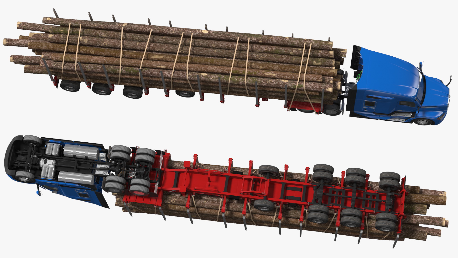 3D Truck With Logging Trailer Rigged model