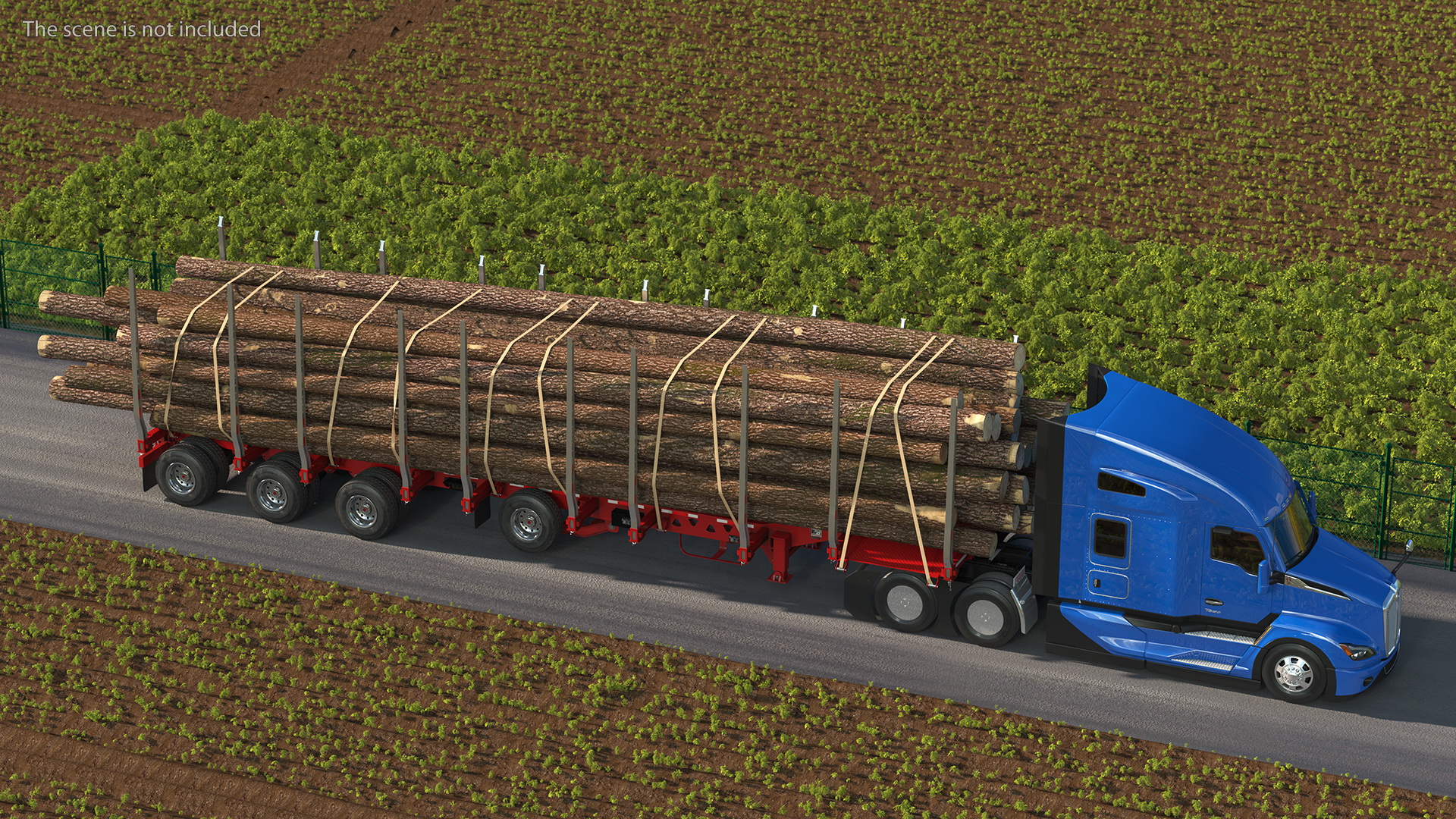 3D Truck With Logging Trailer Rigged model