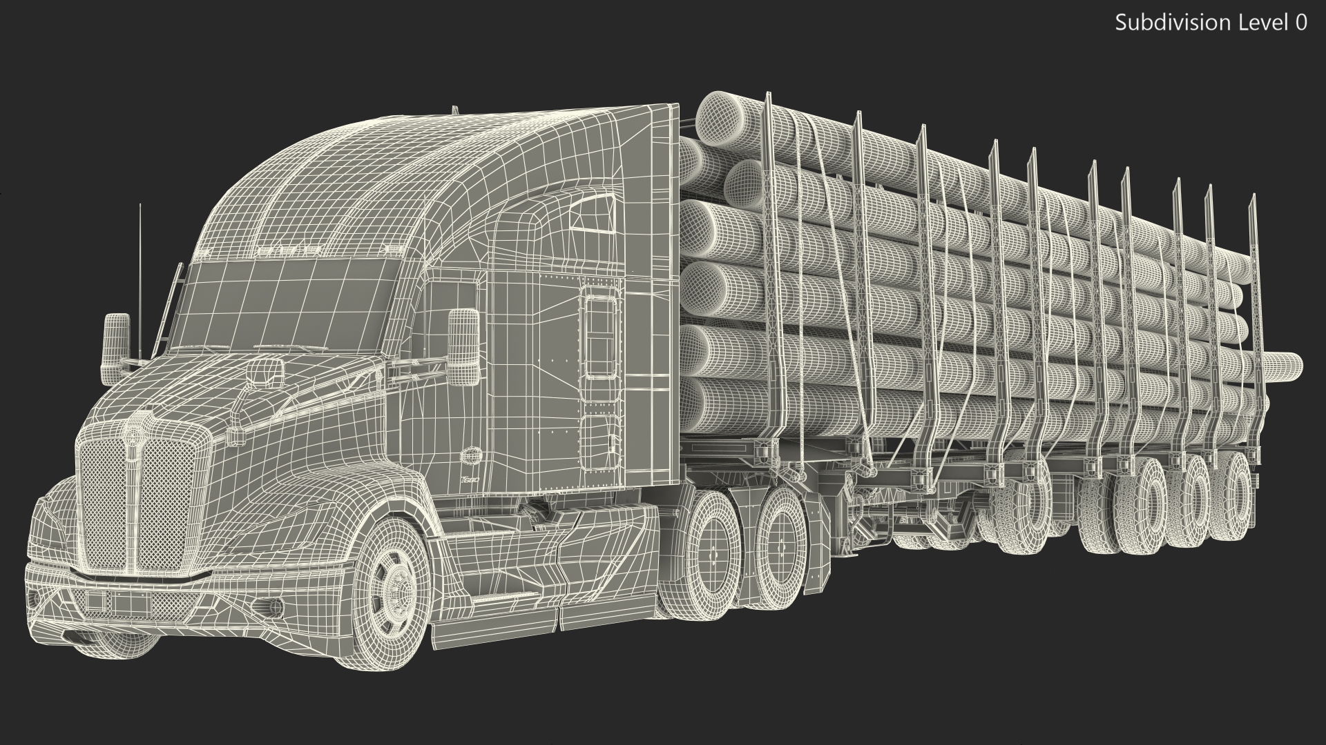 3D Truck With Logging Trailer Rigged model