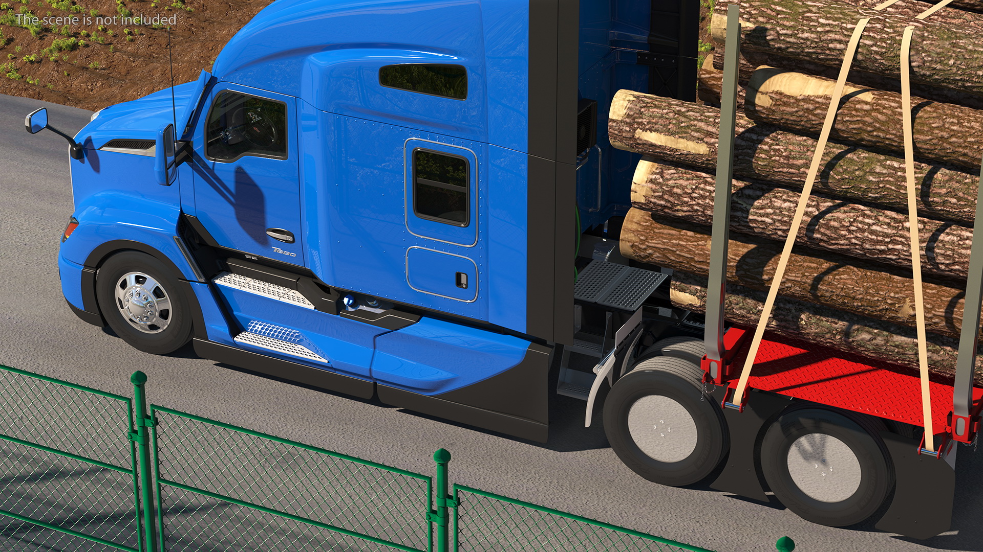3D Truck With Logging Trailer Rigged model