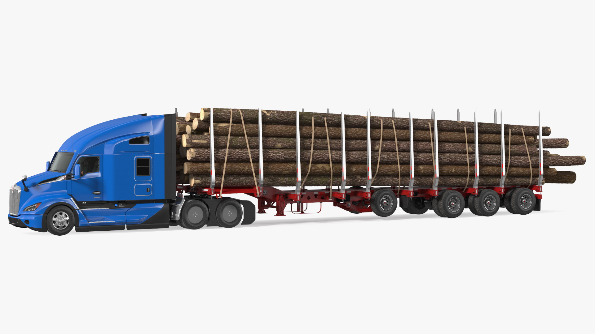 3D Truck With Logging Trailer Rigged model
