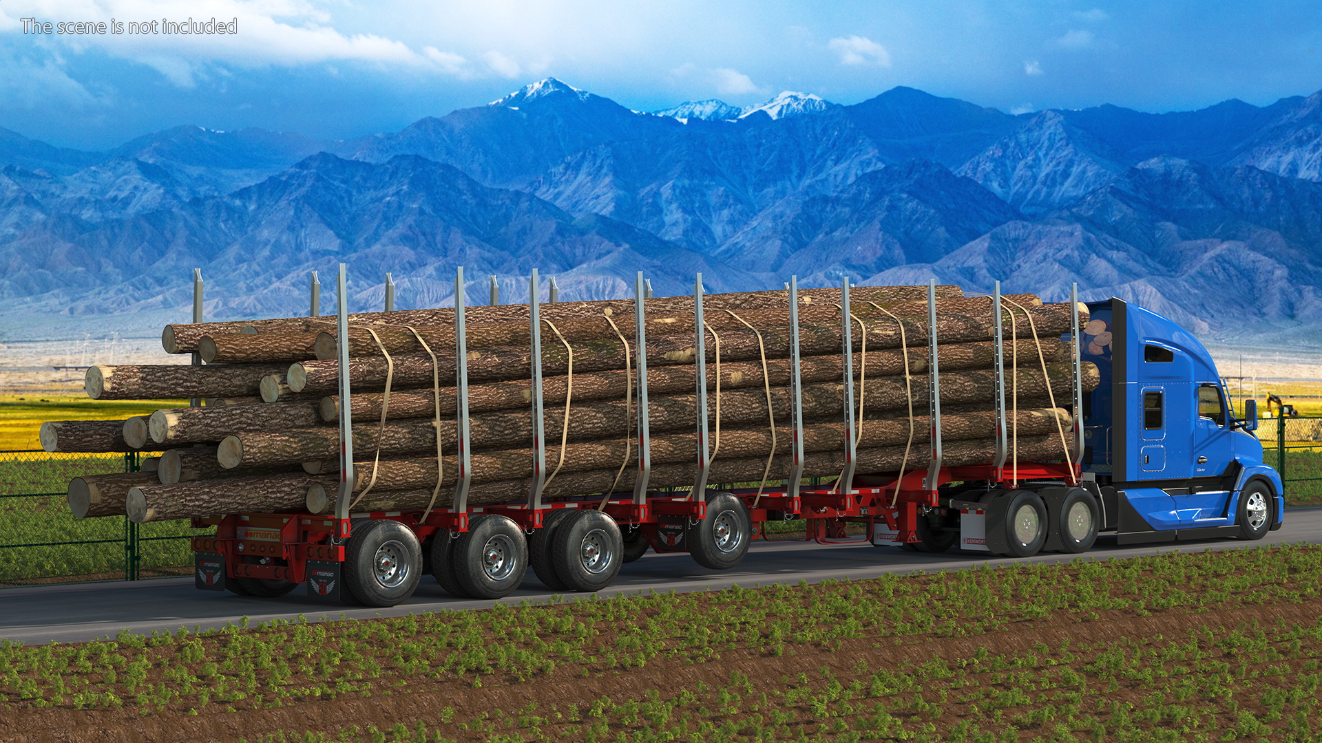 3D Truck With Logging Trailer Rigged model