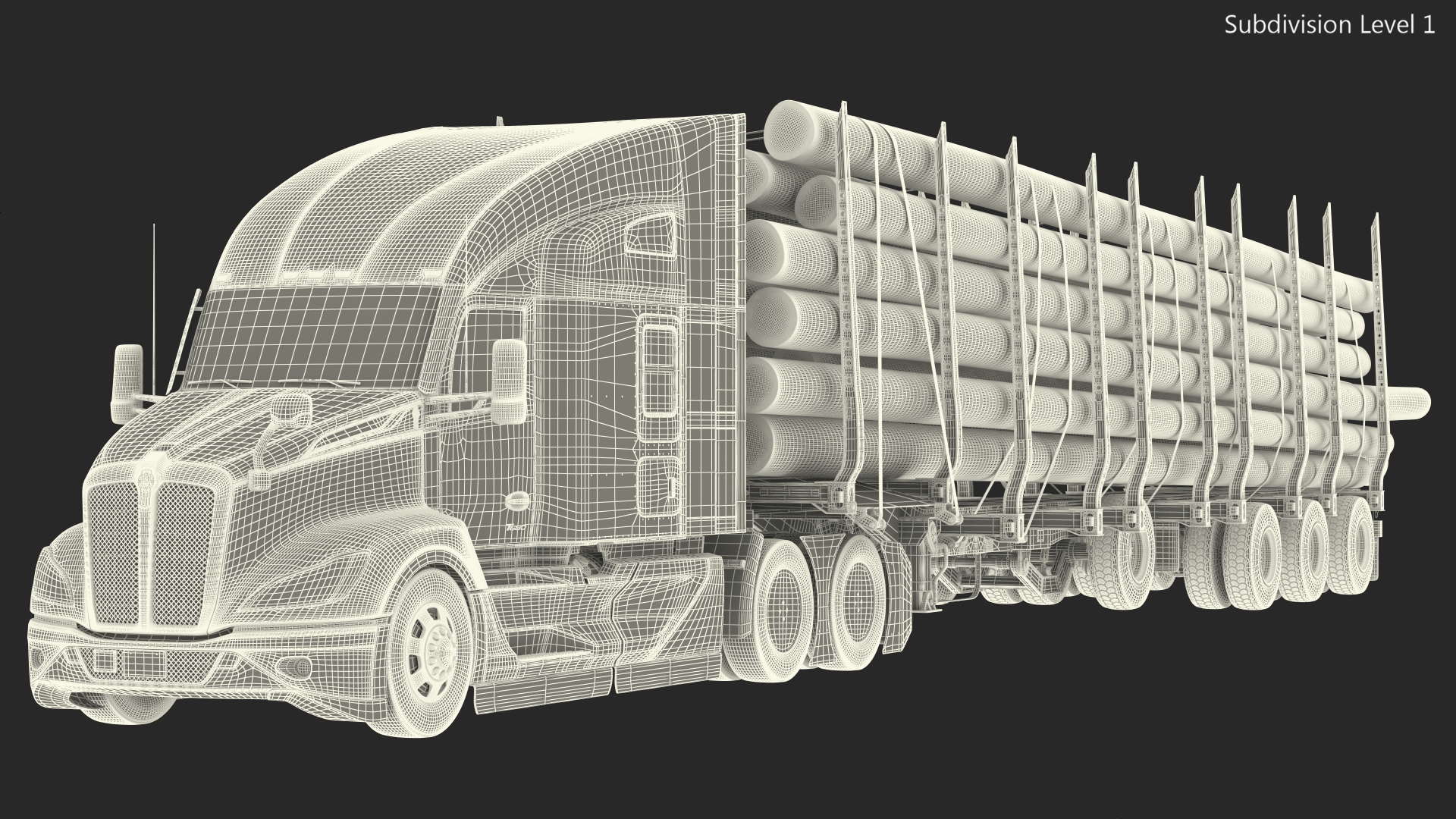 3D Truck With Logging Trailer Rigged model