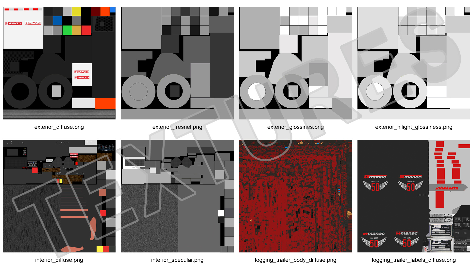 3D Truck With Logging Trailer Rigged model
