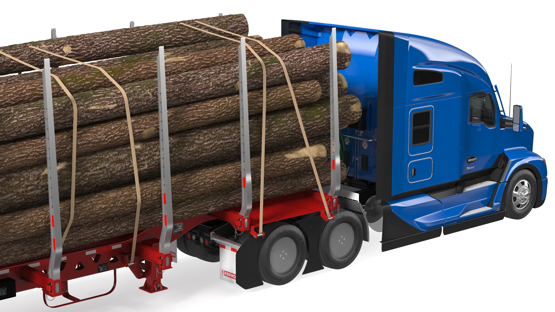 3D Truck With Logging Trailer Rigged model