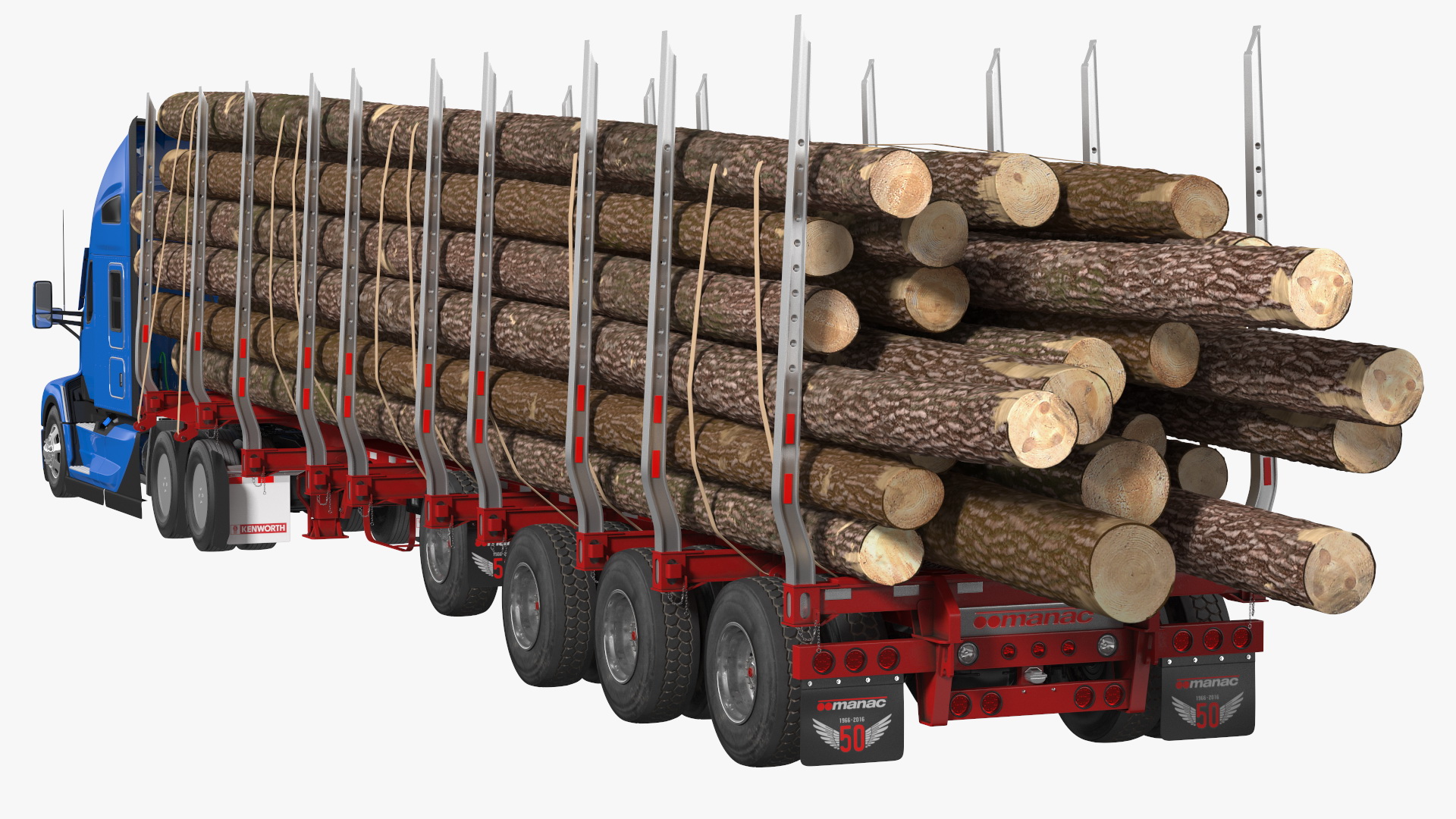 3D Truck With Logging Trailer Rigged model