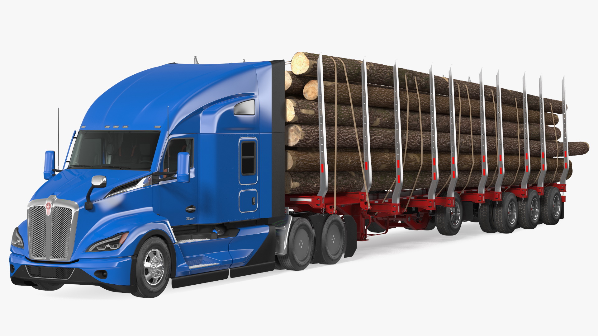 3D Truck With Logging Trailer Rigged model