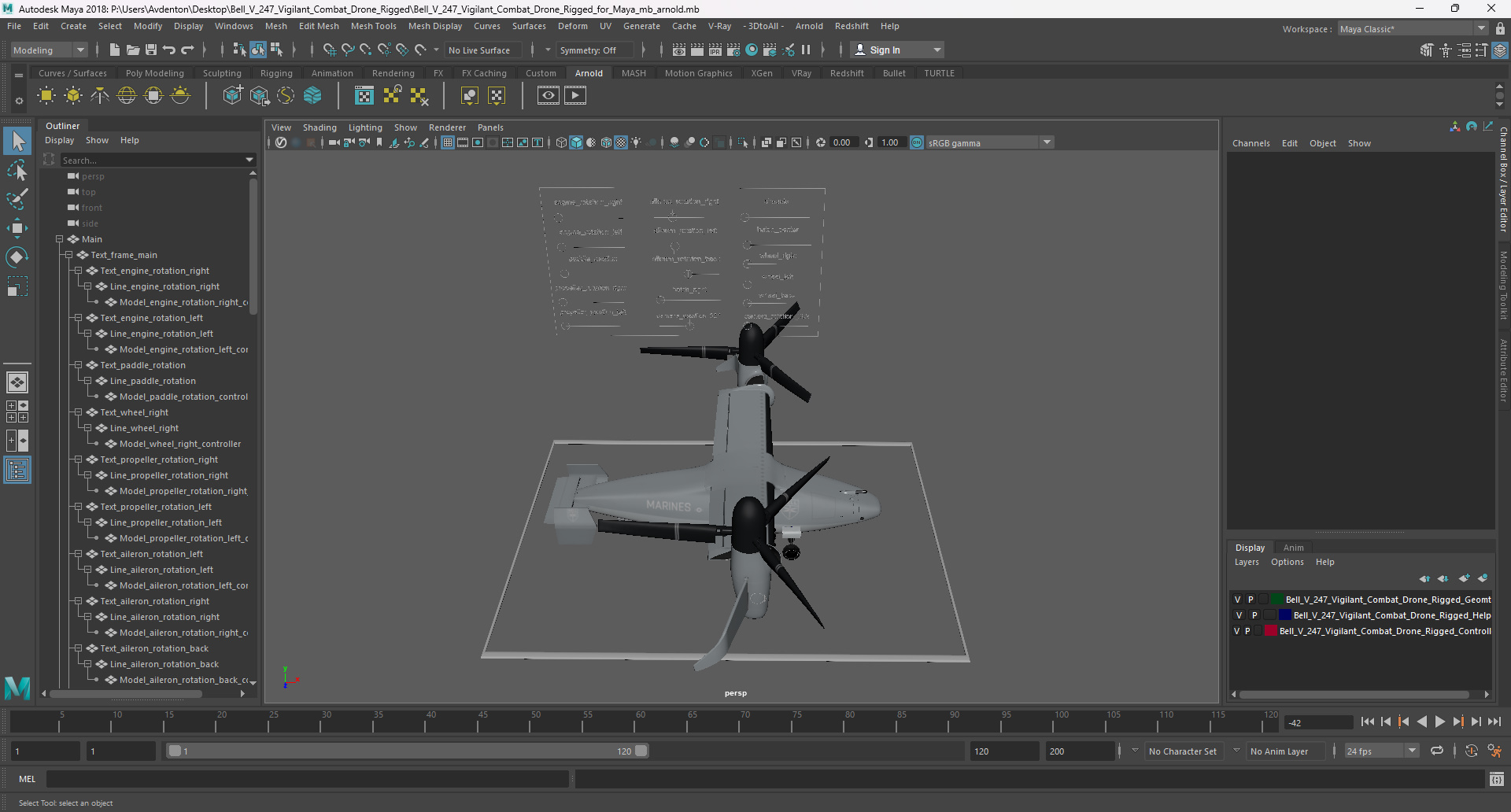 3D Bell V 247 Vigilant Combat Drone Rigged for Maya model