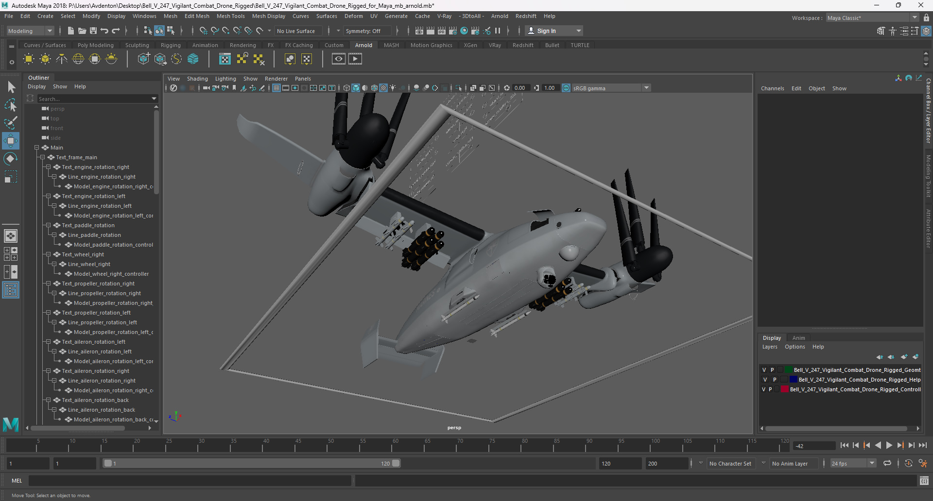 3D Bell V 247 Vigilant Combat Drone Rigged for Maya model