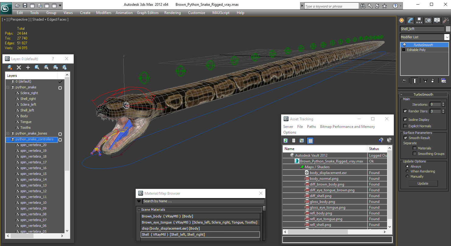 Brown Python Snake Rigged for Maya 3D model