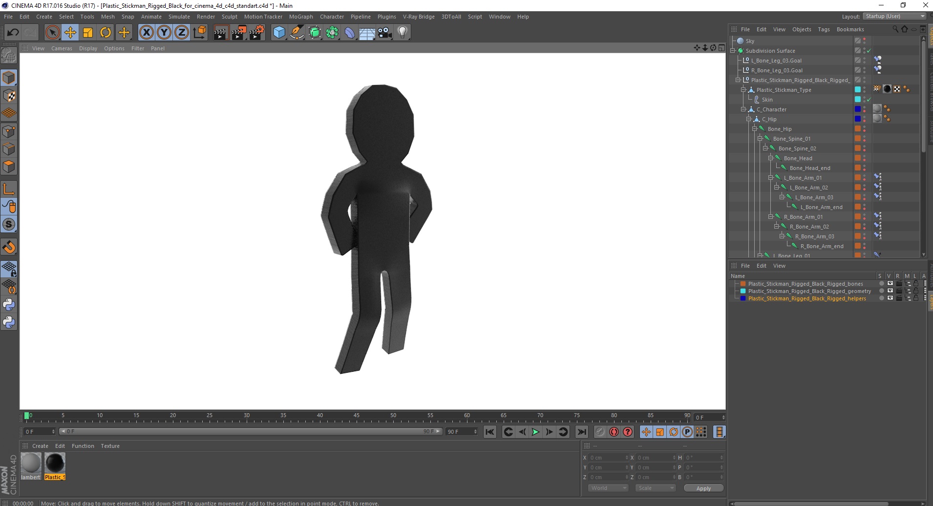 3D Plastic Stickman Rigged Black for Cinema 4D model