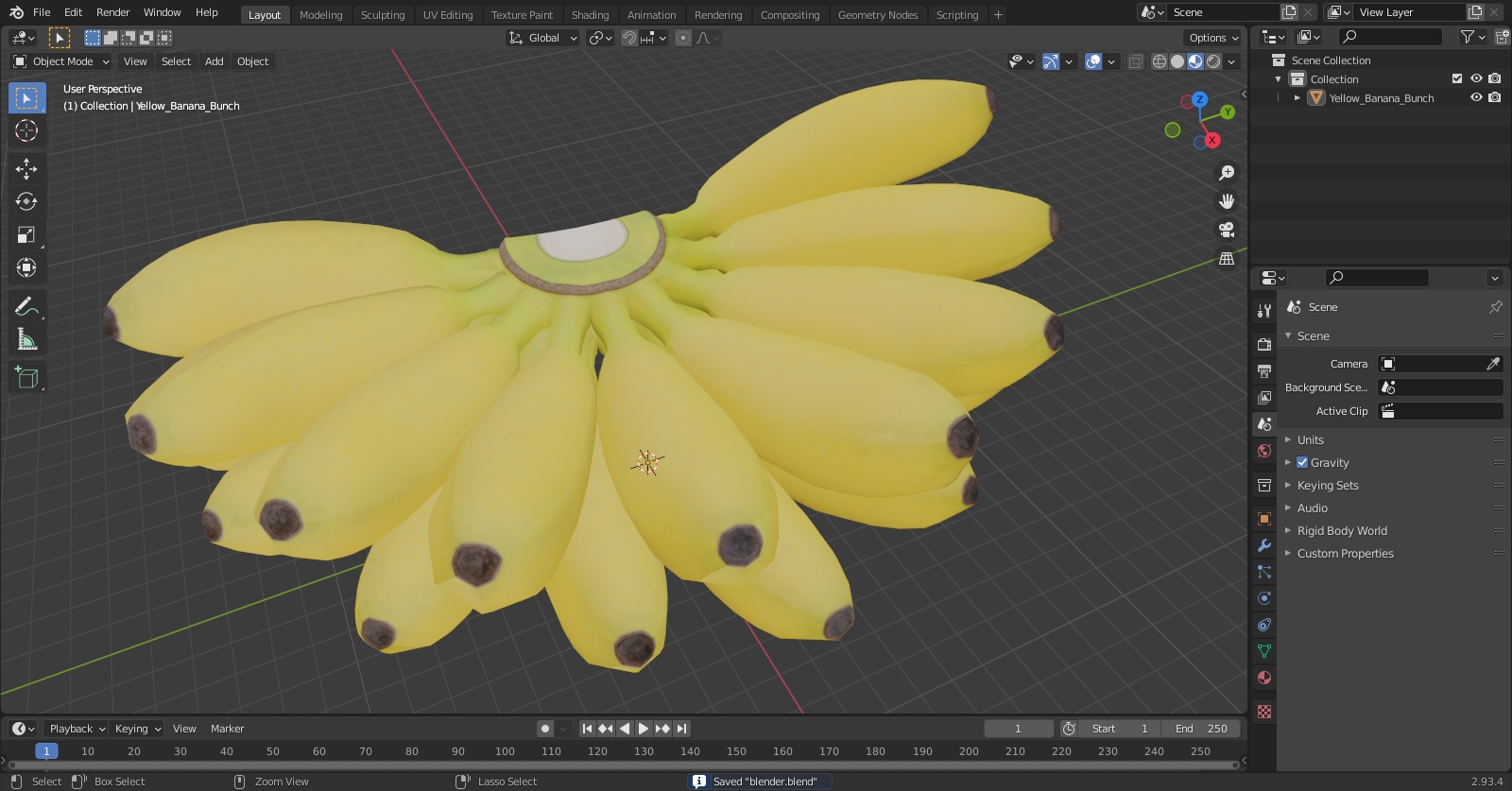 Yellow Banana Bunch 3D model
