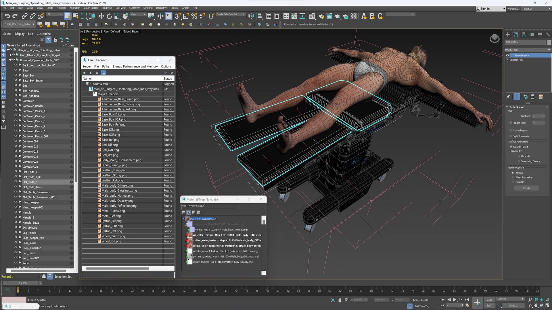 3D Man on Surgical Operating Table