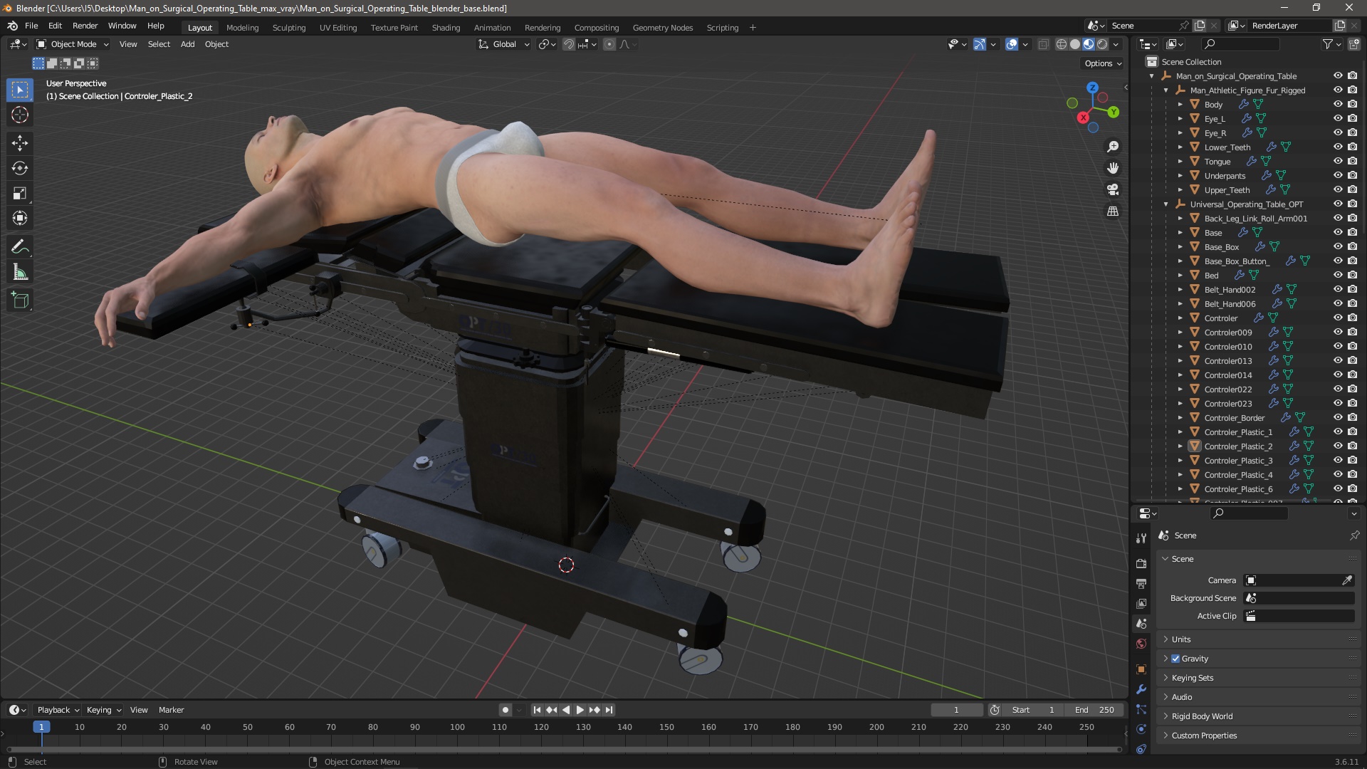 3D Man on Surgical Operating Table