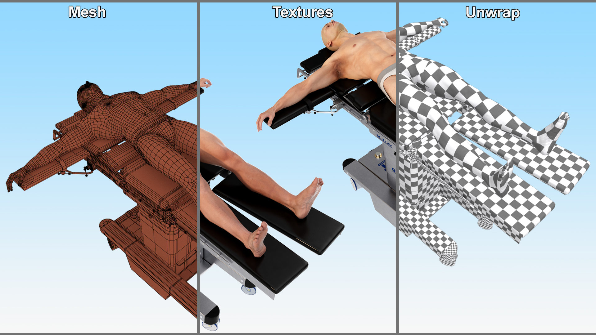 3D Man on Surgical Operating Table