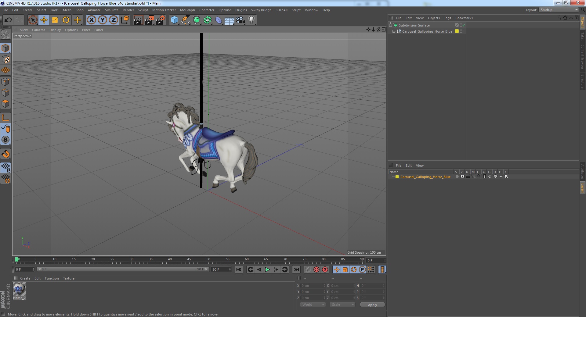 Carousel Galloping Horse Blue 3D model