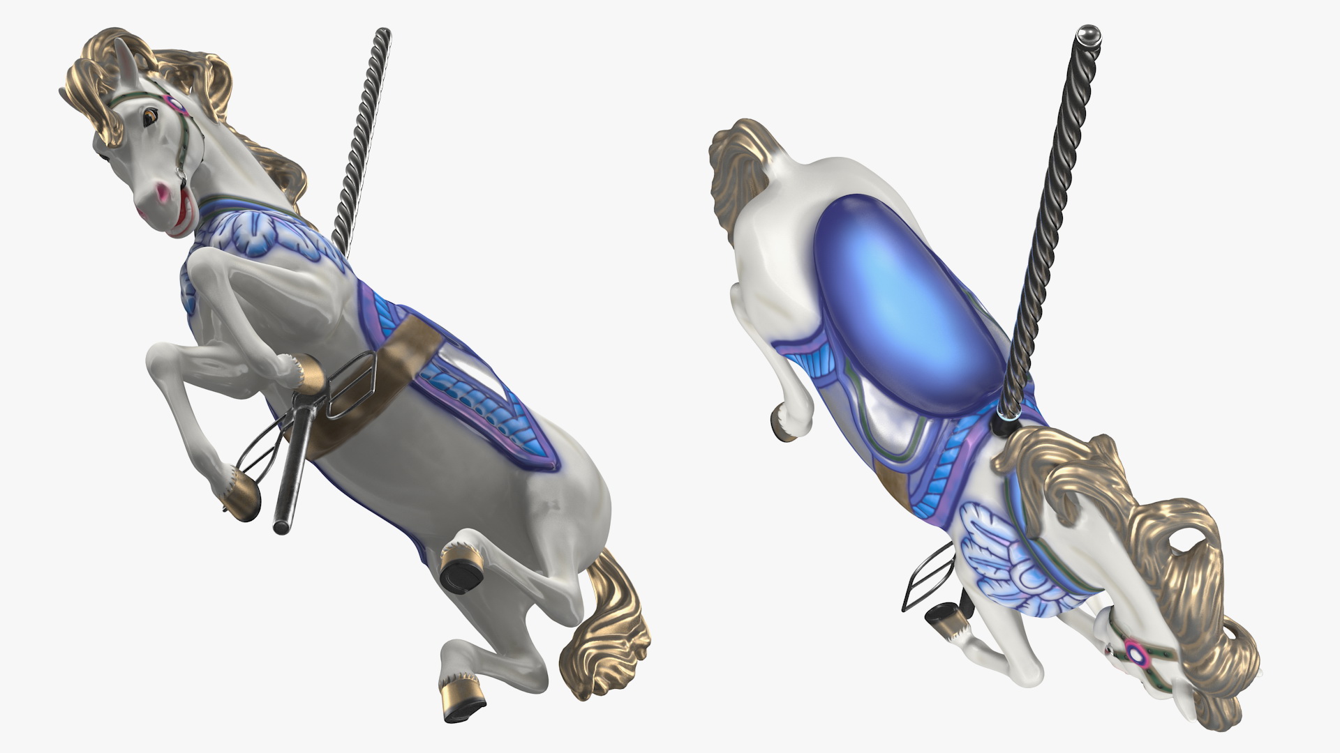 Carousel Galloping Horse Blue 3D model