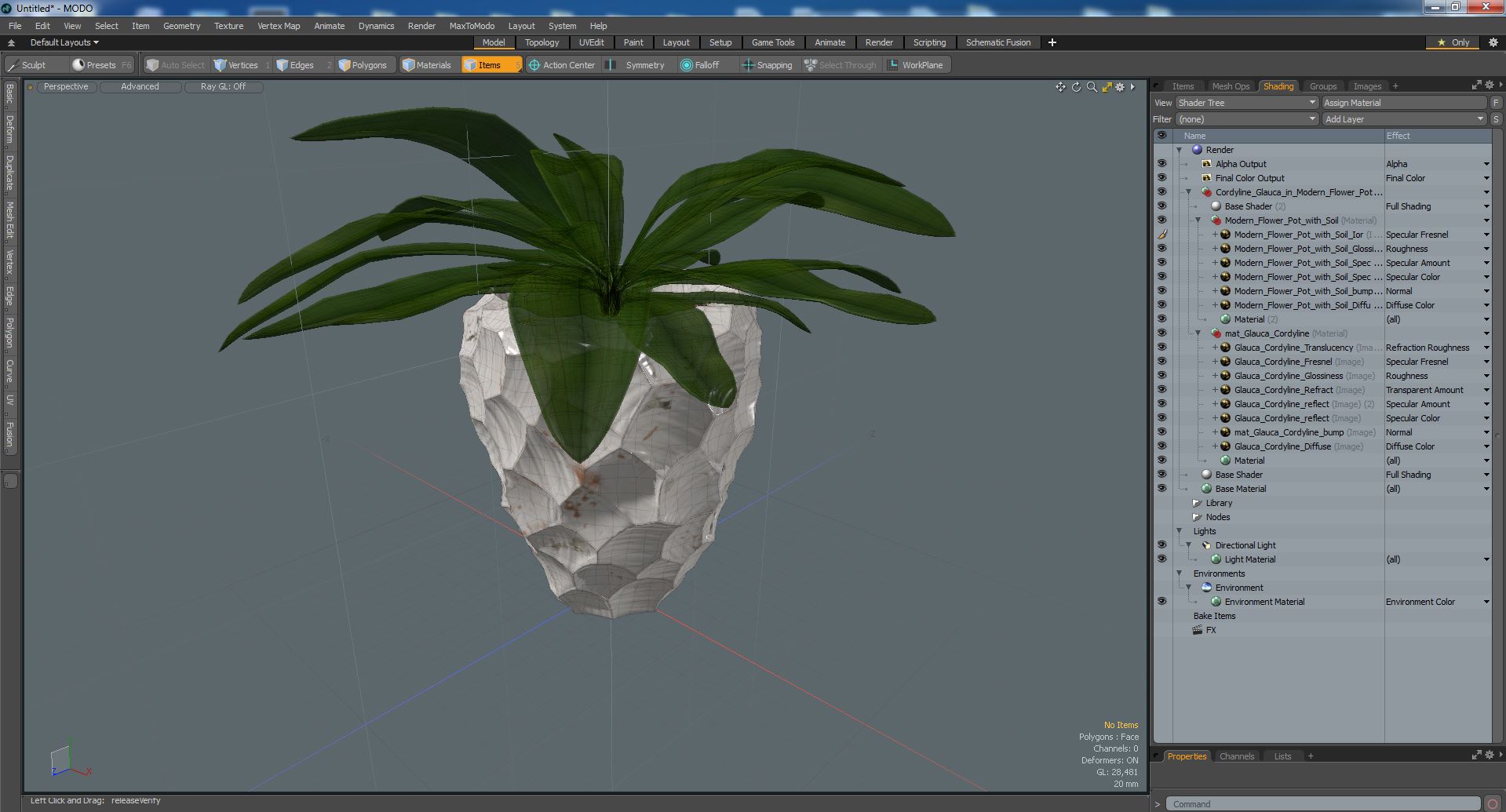 Cordyline Glauca in Modern Flower Pot 3D