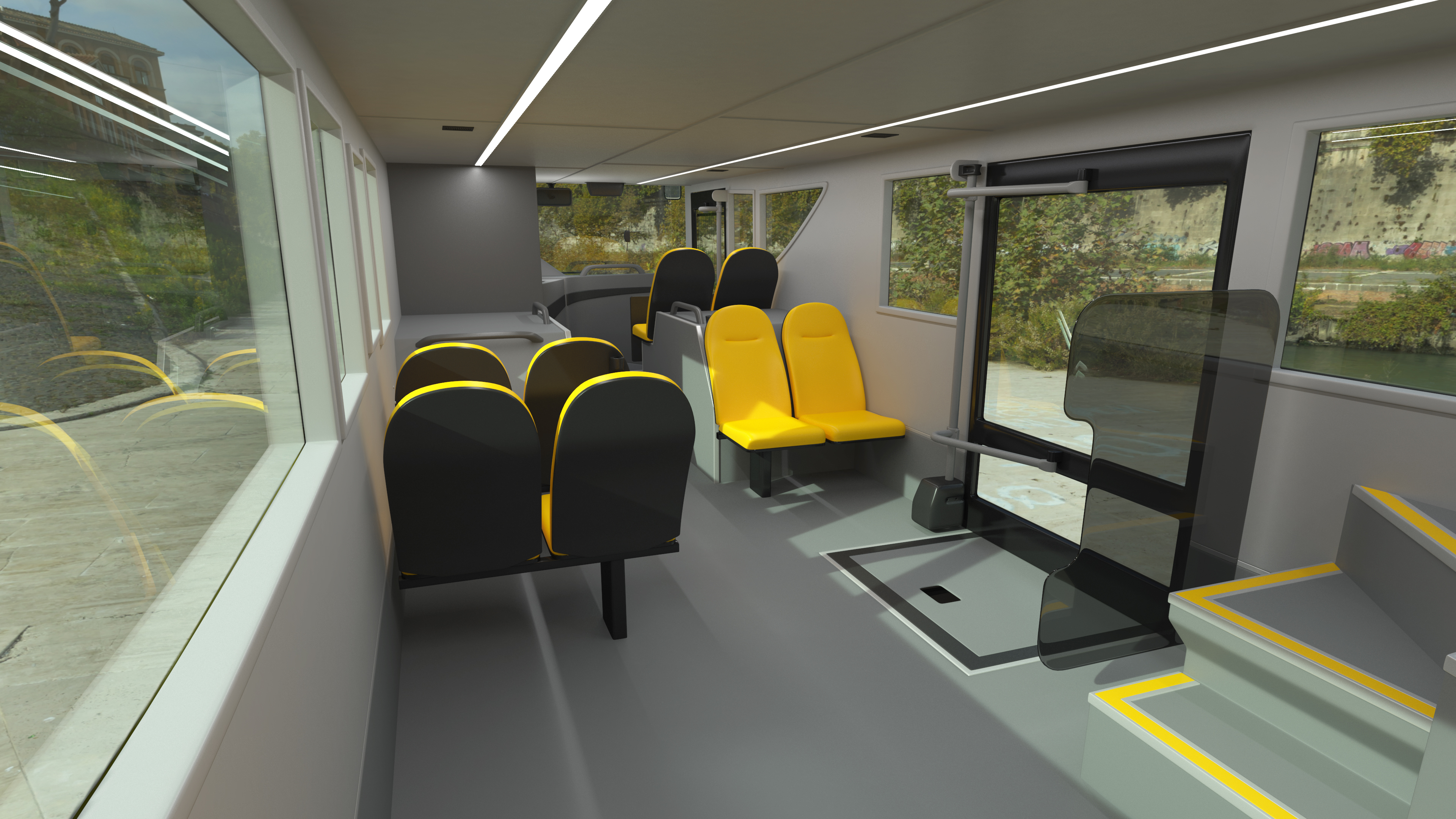 3D model Open Air Tour Bus Simple Interior Yellow
