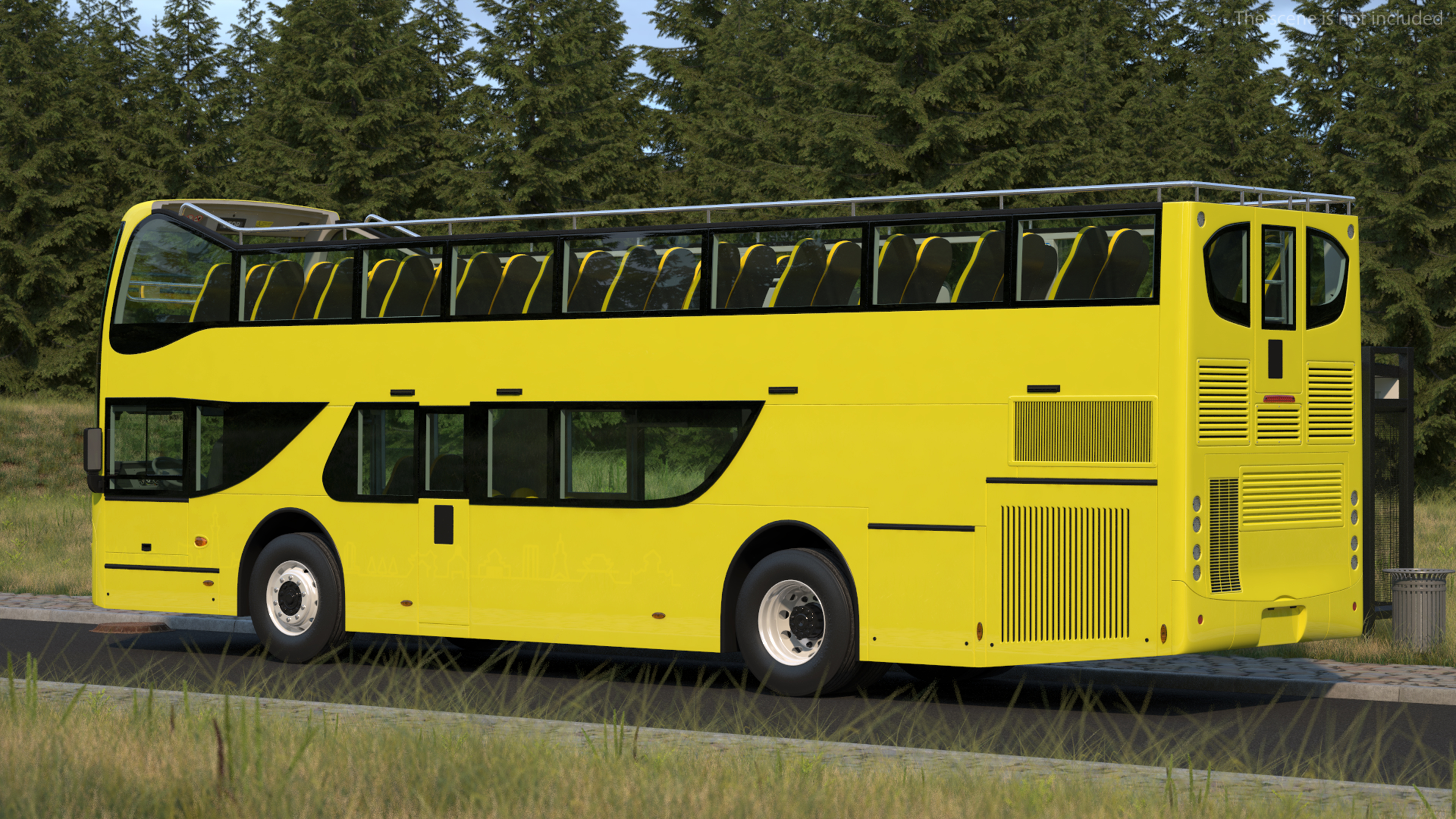 3D model Open Air Tour Bus Simple Interior Yellow
