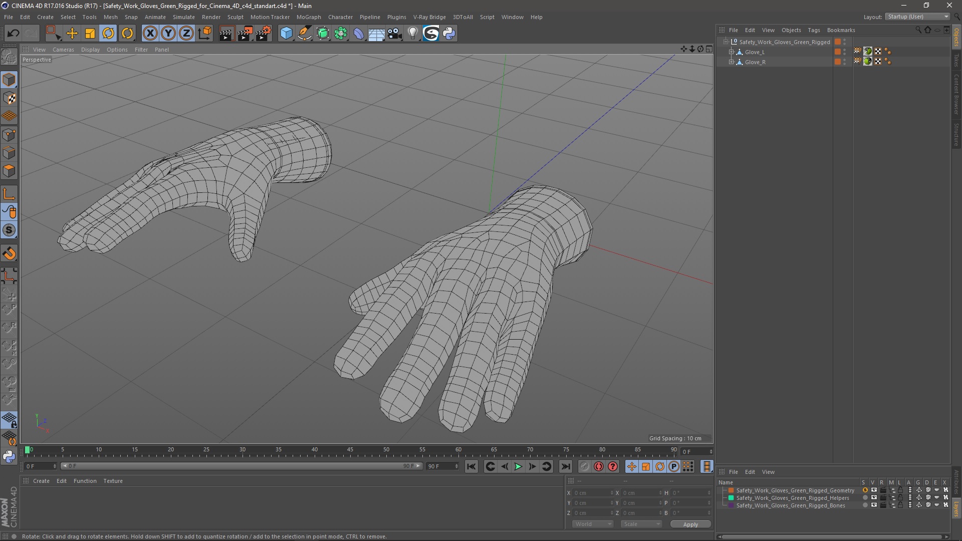 3D model Safety Work Gloves Green Rigged for Cinema 4D