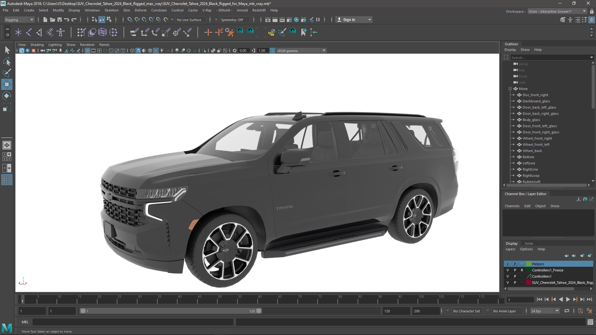 3D SUV Chevrolet Tahoe 2024 Black Rigged for Maya