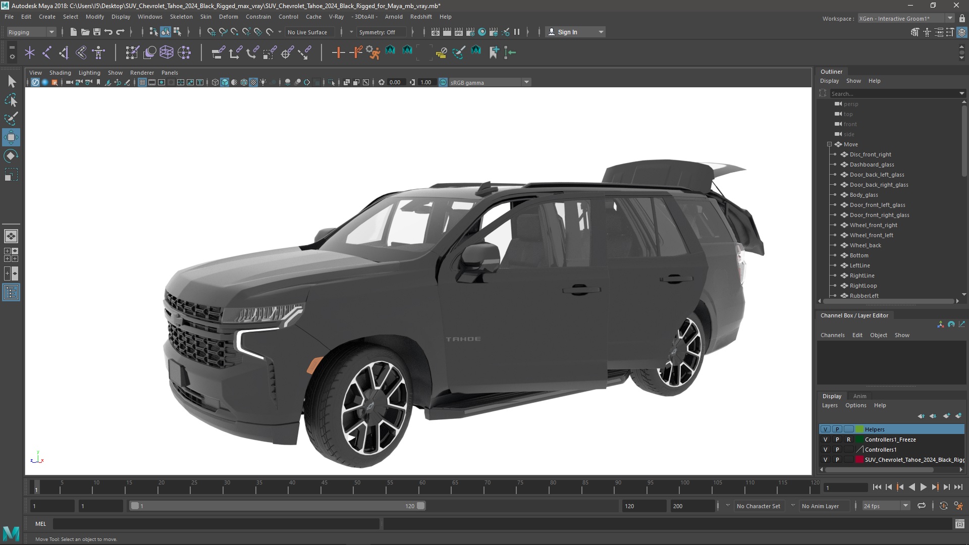 3D SUV Chevrolet Tahoe 2024 Black Rigged for Maya