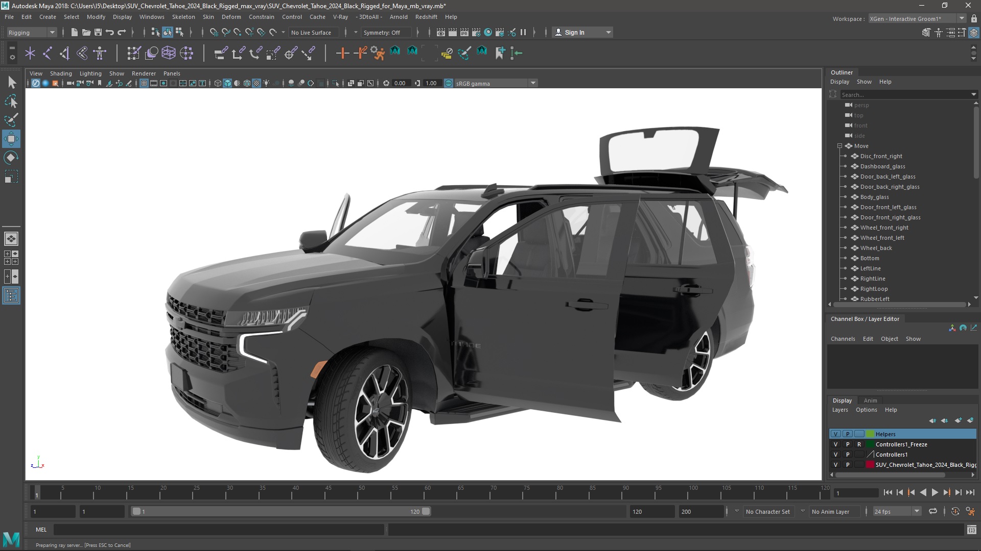 3D SUV Chevrolet Tahoe 2024 Black Rigged for Maya