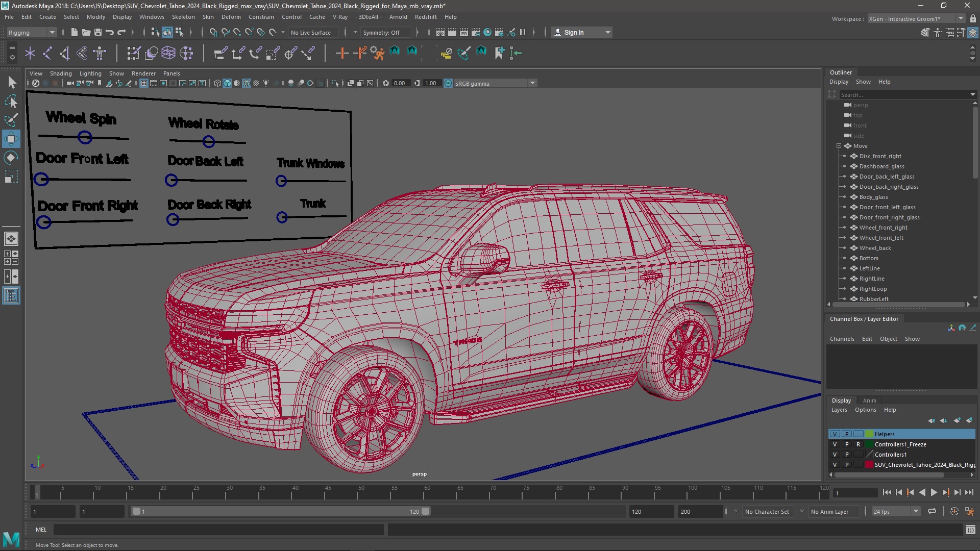 3D SUV Chevrolet Tahoe 2024 Black Rigged for Maya