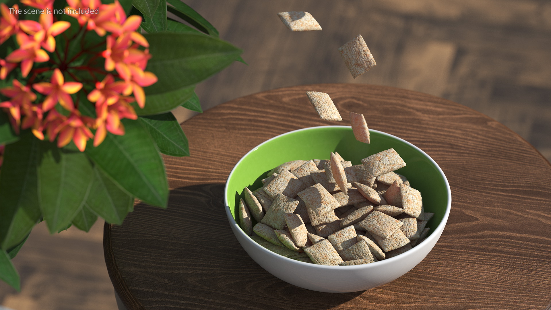 Breakfast Cereal Pads Falling into Bowl 3D model