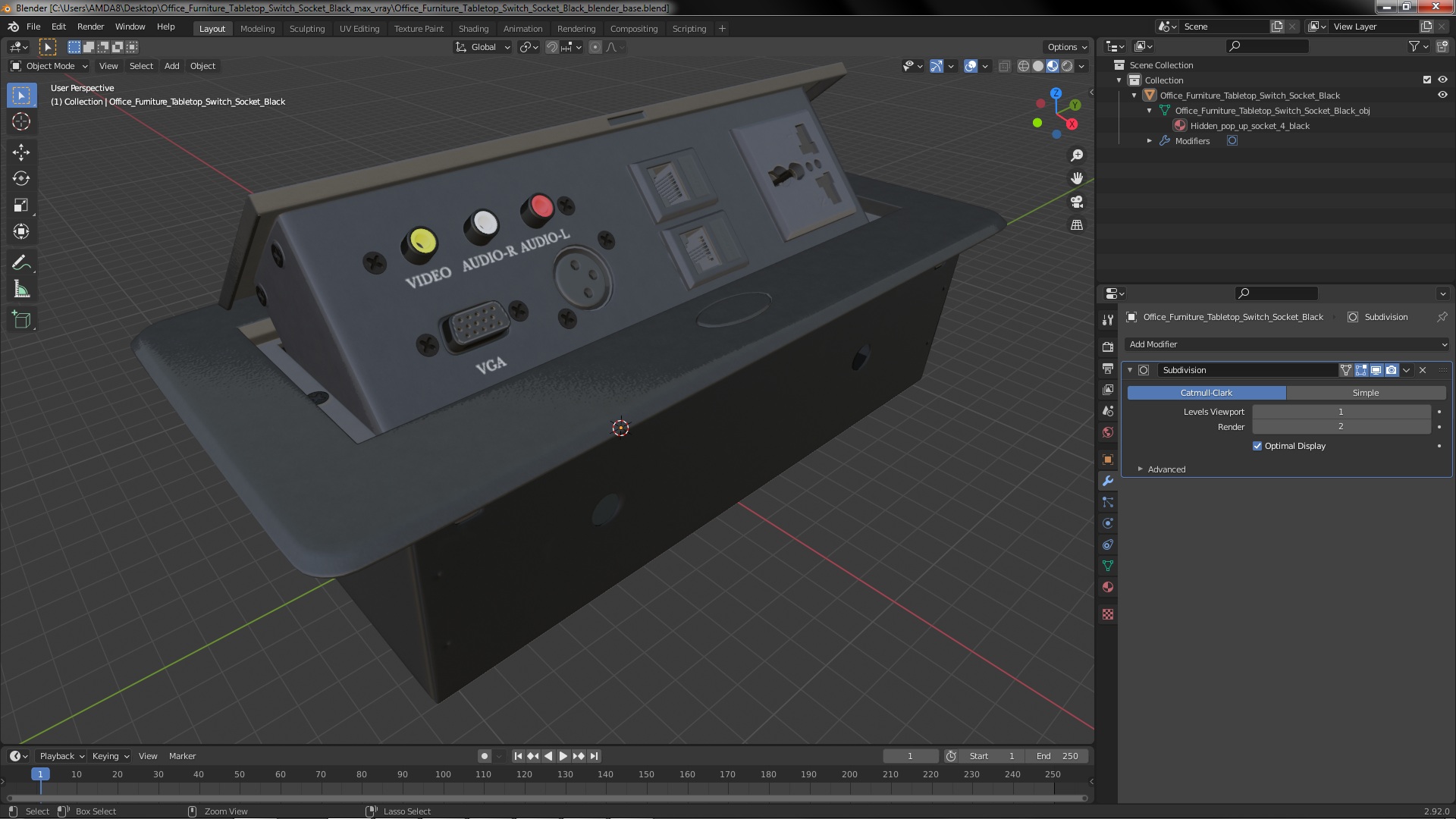3D model Office Furniture Tabletop Switch Socket Black