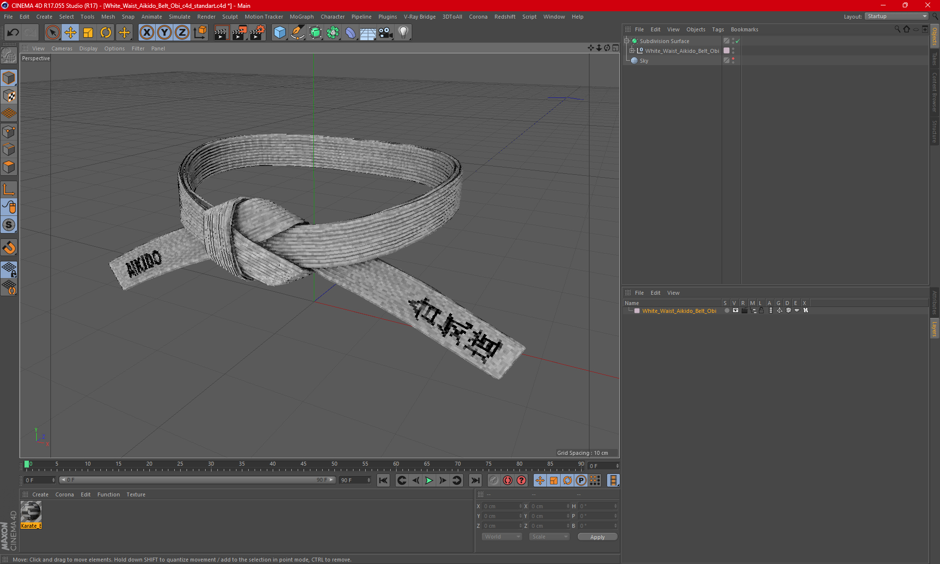 White Waist Aikido Belt Obi 3D