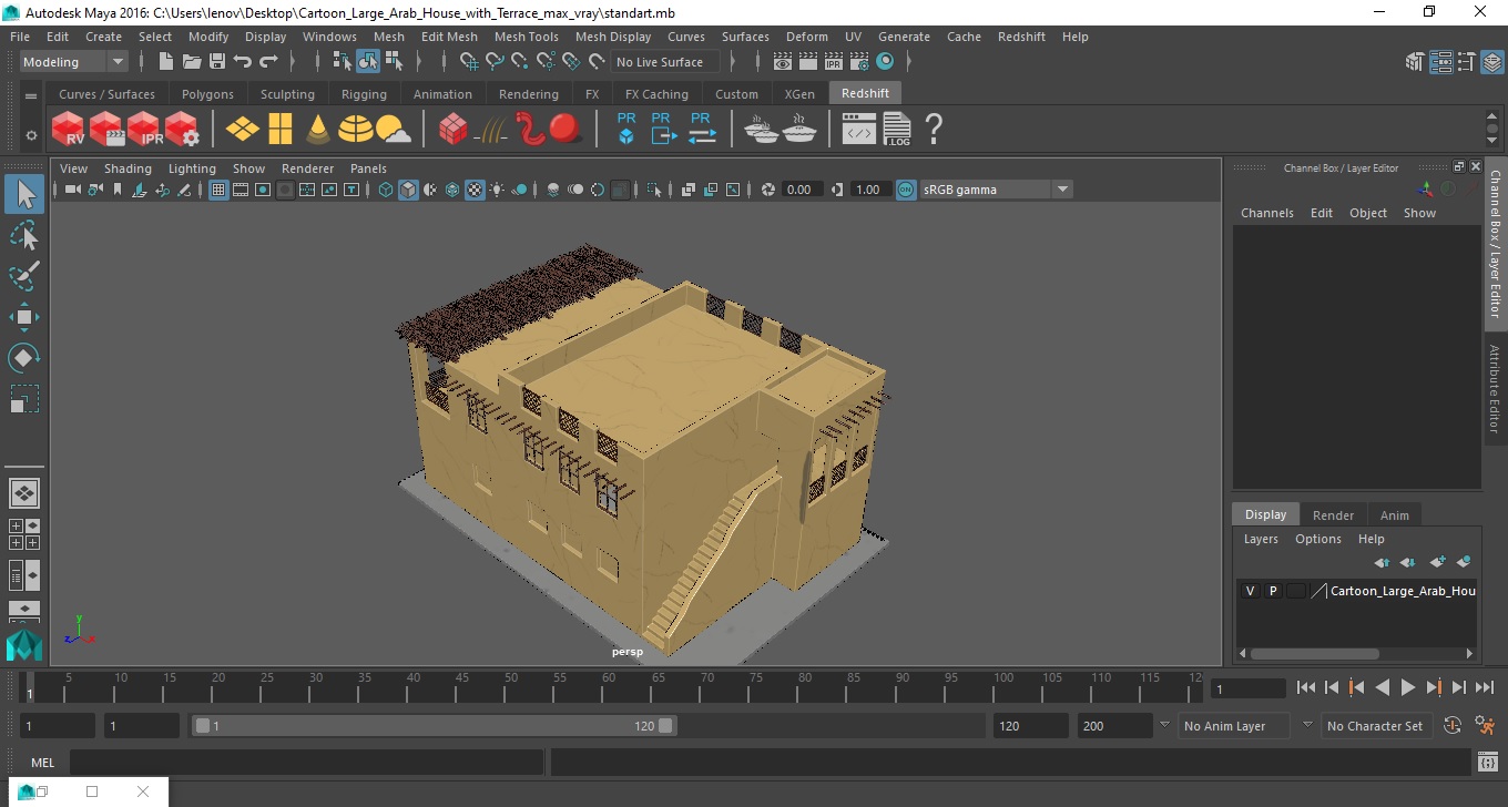 Cartoon Large Arab House with Terrace 3D
