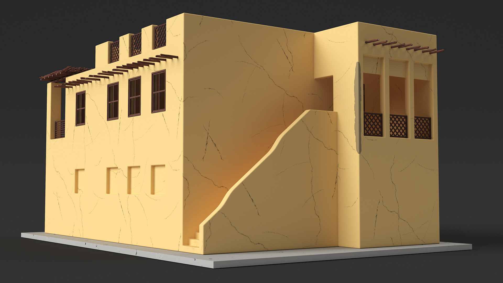 Cartoon Large Arab House with Terrace 3D